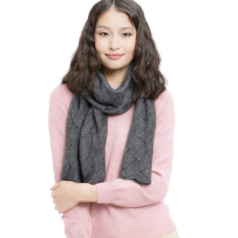 Beautiful 100% CASHMERE Goyol Grey Long Knit Scarf 9.5" x 64"